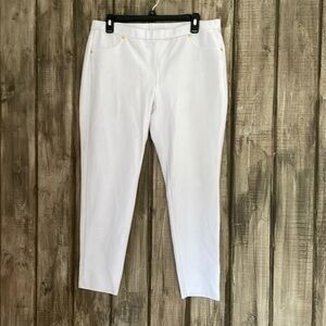 Michael Kors white stretch pants, elastic waist band, gold stud details